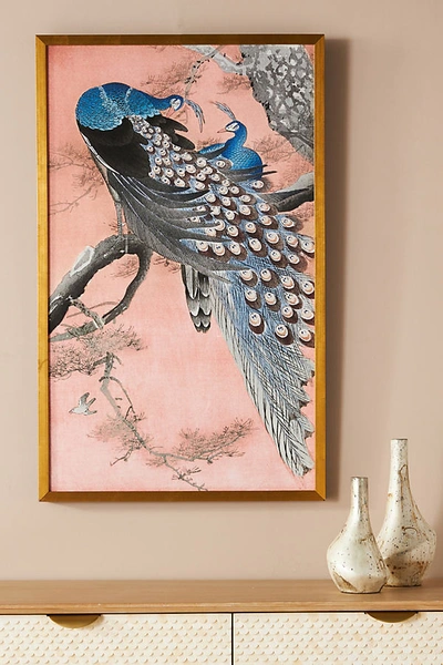 Anthropologie Peacocks Wall Art In Orange