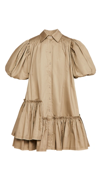 Aje Ambience Asymmetric Cotton Mini Shirt Dress In Neutral