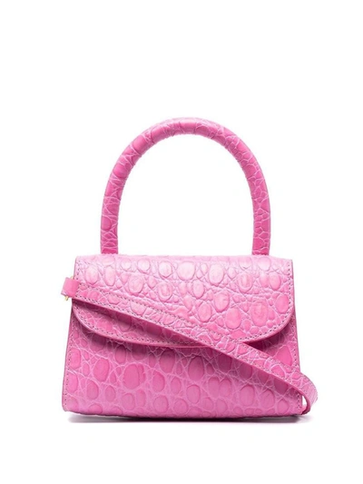 By Far Circular Mini Handbag In Crocodile Print Leather In Pink
