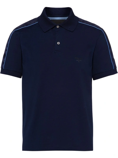 Prada Embroidered Logo Polo Shirt In Blue