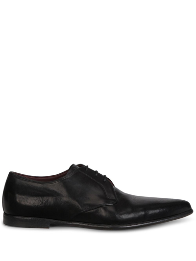 Dolce & Gabbana Calf Leather Pointed Derby Shoes In Black