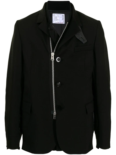 Sacai Layered Zip-front Blazer In Black