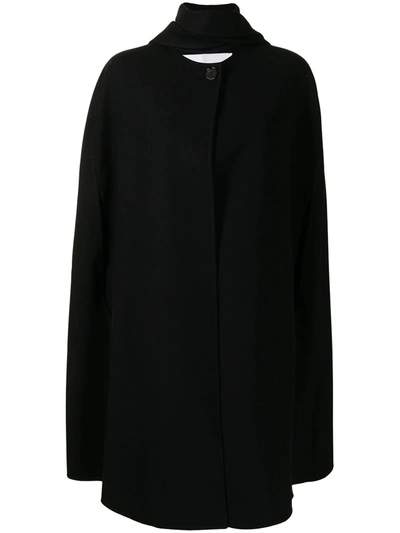 Jil Sander Scarf Detail Cape Coat In Black