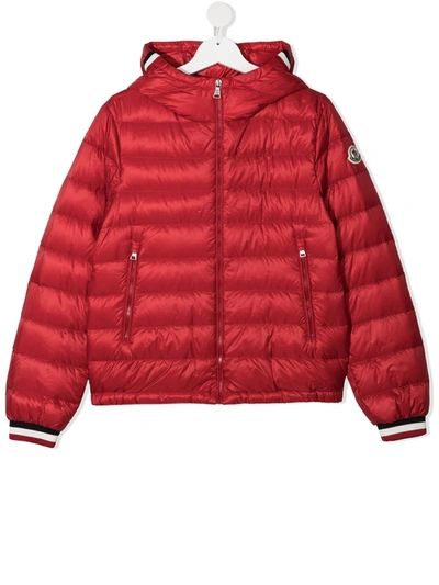 Moncler Teen Hooded Puffer Jacket In Red