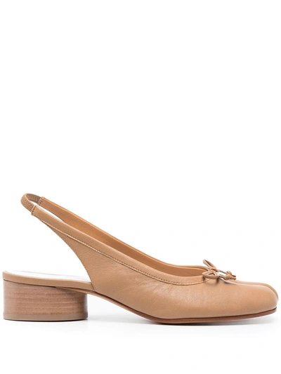 Maison Margiela 30mm Tabi Leather Slingback Ballerinas In Beige