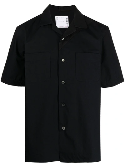 Sacai Short-sleeved Cotton Shirt In Black