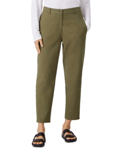 Eileen Fisher Organic Cotton & Hemp High Waist Tapered Ankle Pants In Olive