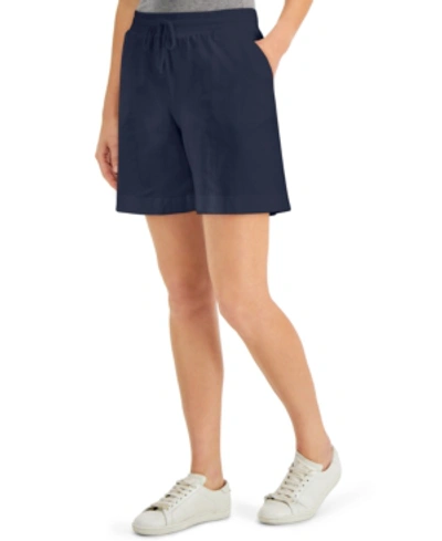 Karen Scott Petite Knit Drawstring Shorts, Created For Macy's In Intrepid Blue