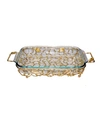 Classic Touch Rectangular Gold-tone Handled Pyrex Holder With Leaf Design In Gold