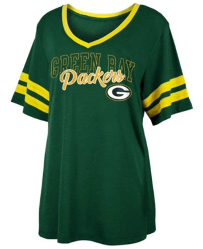5th & Ocean Women's Green Bay Packers Sleeve Stripe Slub T-shirt In Green/gold