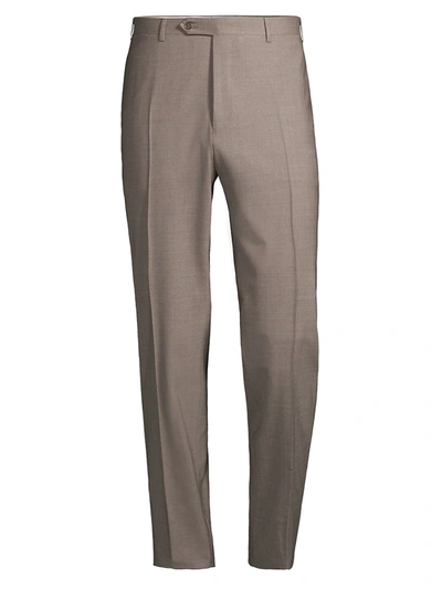 Canali Stretch Wool Trousers In Light Brown