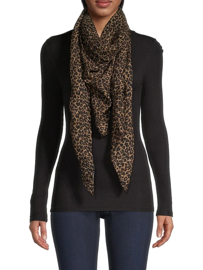 Saint Laurent Grand Carre Leopard Wool Scarf In Natural