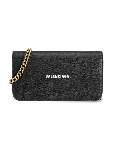 Balenciaga Cash Leather Phone-case-on-chain In Noir