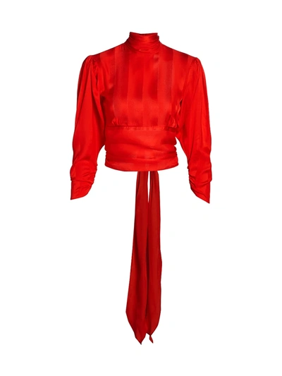 Adriana Iglesias Mina Open Tie-back Silk Top In Red