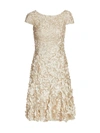 Theia Women's Beaded Petal Appliqué Dress In Champagne