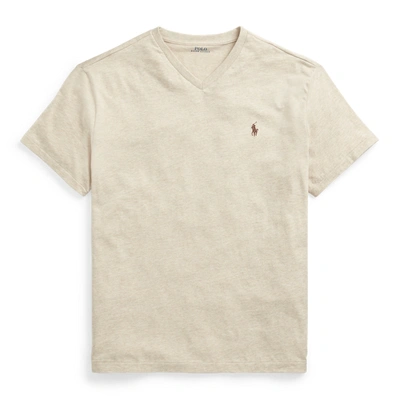 Ralph Lauren Classic Fit Jersey V-neck T-shirt In Dune Heather/brown