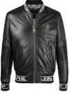 PHILIPP PLEIN LEATHER JACKET WITH LOGO ELASTIC