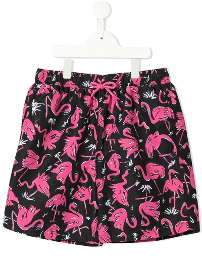 Stella Mccartney Teen Disco Flamingo Swim Shorts In Black