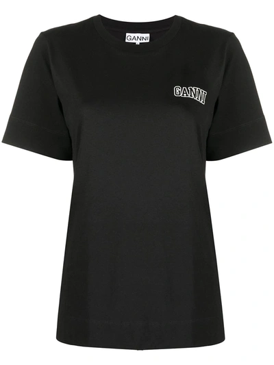 Ganni Logo-print Crew-neck T-shirt In Black