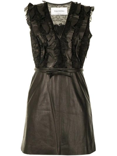 Pre-owned Valentino Ruffled Detailing Sleeveless Leather Dress In Black