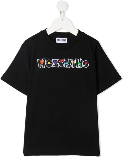 Moschino Kids' Logo-embroidered Short-sleeved T-shirt In Black