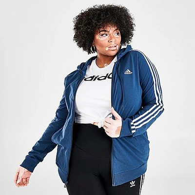 Adidas Originals Adidas Women's Essentials 3-stripes Full-zip Hoodie (plus Size) In Crew Navy/white