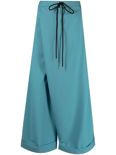 Marni Cropped Drawstring Trousers In Blue