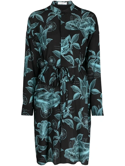 Givenchy Printed Side-slit Silk Button-down Shirt In Black