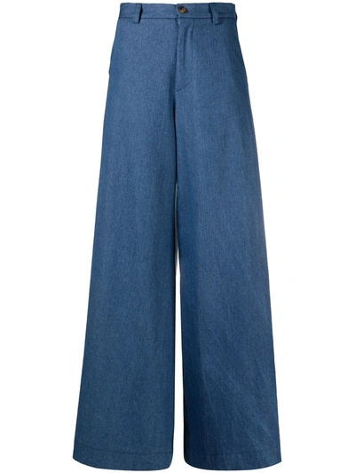 Société Anonyme Wide-leg Cotton Trousers In Blue