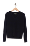 Nicole Miller V-neck Puff Sleeve Cashmere Sweater In Navy