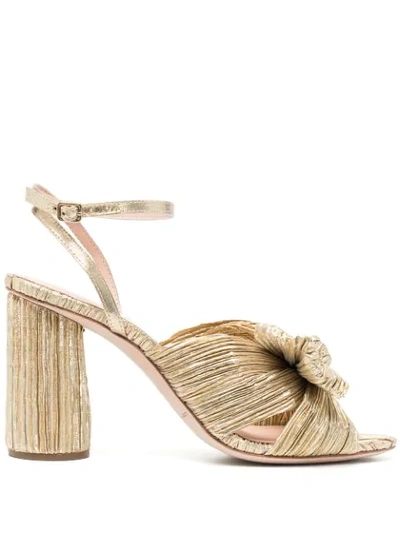Loeffler Randall Camellia Gold Pleated Bow Heel With Ankle Strap In Metallic Rose