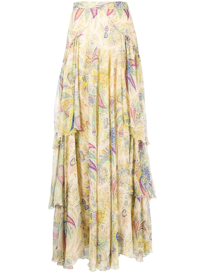 Etro Pleated Metallic Floral-print Silk-blend Jacquard Maxi Skirt In Multicolor