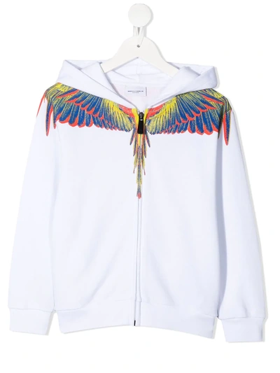 Marcelo Burlon County Of Milan Kids' Wings Print Cotton Zip-up Sweatshirt In White