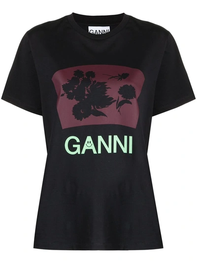 Ganni Graphic Print T-shirt In Black