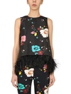 La Doublej La Scala Floral-print Feather-trimmed Silk Top In Multicolor