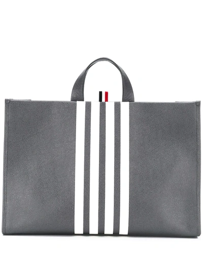 Thom Browne Vertical Stripe Tote Bag In Grey