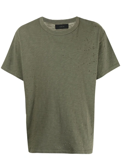Amiri Shotgun Distressed Cotton T-shirt In Green