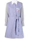 Chloé Stripe Floral Embroidered Long Sleeve Poplin Shirtdress In Blue