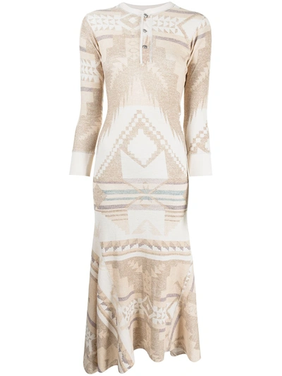 Polo Ralph Lauren Geometric-print Midi Dress In Brown