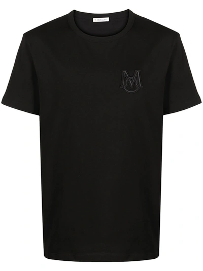 Moncler Logo-embroidered Short-sleeve T-shirt In Black