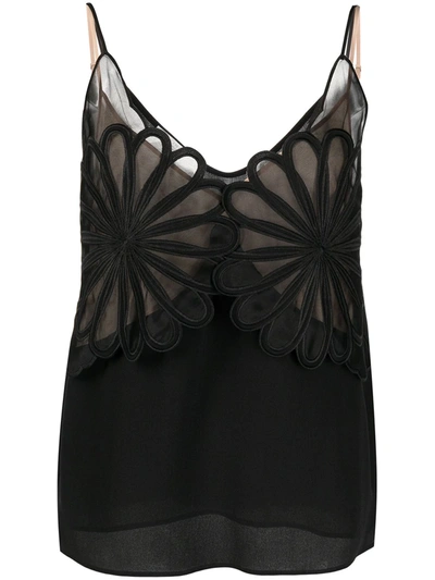 Stella Mccartney Flower-embroidery Silk Cami Top In Black