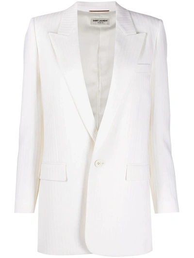 Saint Laurent 细条纹单排扣西装夹克 In White