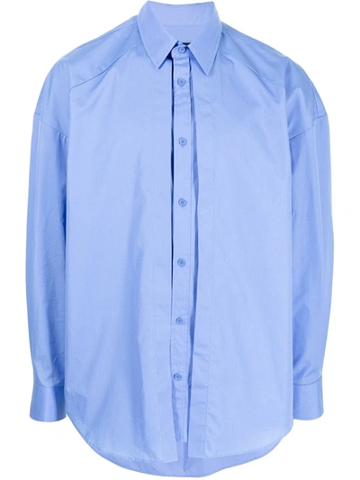 Juunj Layered Pointed Collar Cotton Shirt In Blue