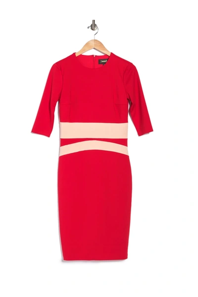 Alexia Admor Elbow Sleeve Colorblock Sheath Dress In Red/blush