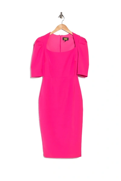 Alexia Admor Meghan Above Elbow Puff Sleeves Sheath Dress In Hot Pink