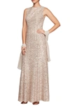 Alex Evenings Sequin Trumpet Gown With Shawl In Chai/ Ivory