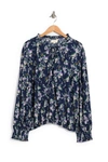 Melloday Smocked Neck Tie Top In Navy Floral