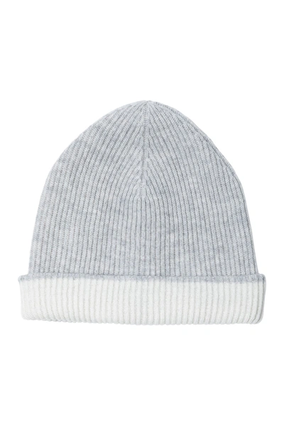 Amicale Cashmere Double Layer Knit Cuff Hat In Lt Gry/cream