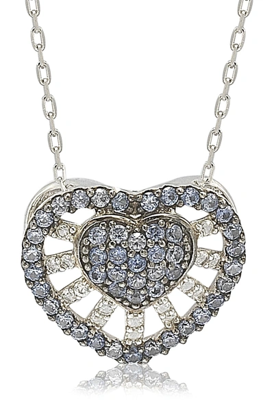 Suzy Levian Sterling Silver Pavé Blue Sapphire & Lab Created White Sapphire Heart Pendant Necklace
