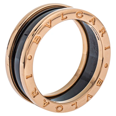 Pre-owned Bvlgari B.zero1 Ceramic 18k Rose Gold Two Band Ring Size 62